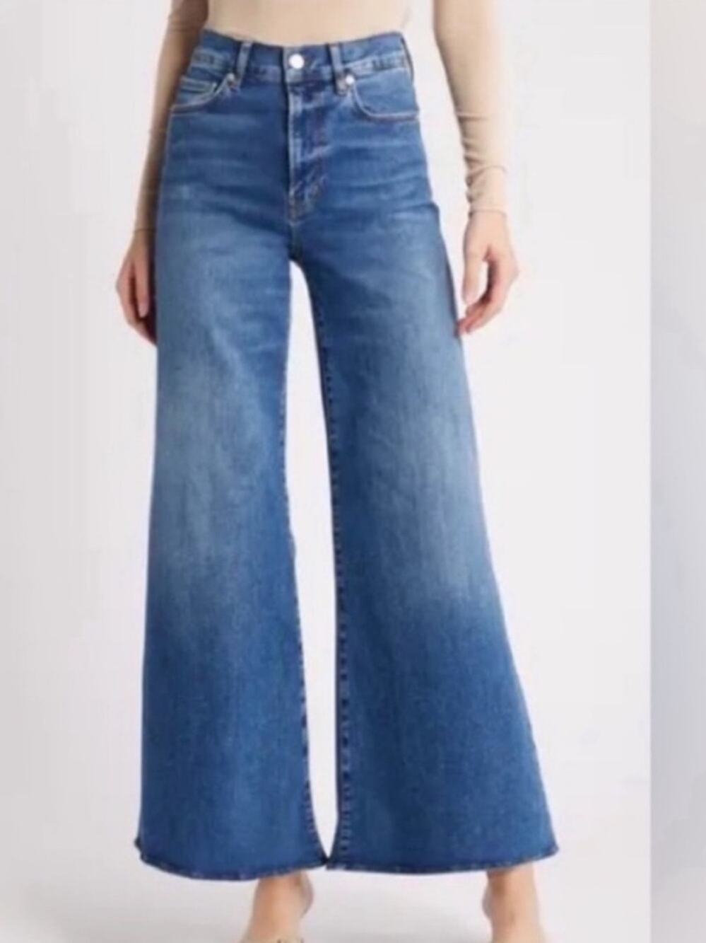 FRAME Le Palazzo Crop Jeans 33 Wide Leg Stretch Raw Hem Blue